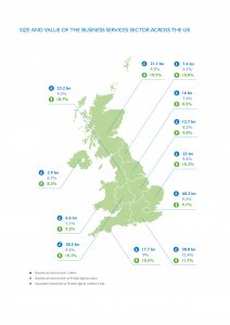 Map showing regional economic impact of the business services sector across the UK